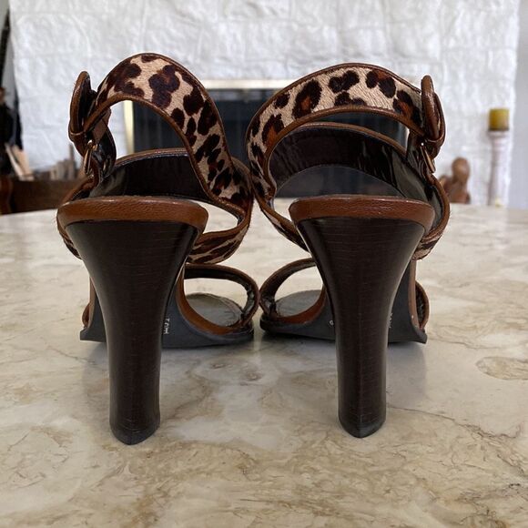 Franco Sarto Cheetah Leopard Print Pony Hair Strappy  Heeled Sandals - Picture 7 of 13